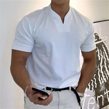 👕60% OFF NOW! 💎 Men's Gentleman Business Short Sleeve V-Neck T-Shirt – Breathable Cotton Blend, Classic Fit & Available Up to 5XL ✨