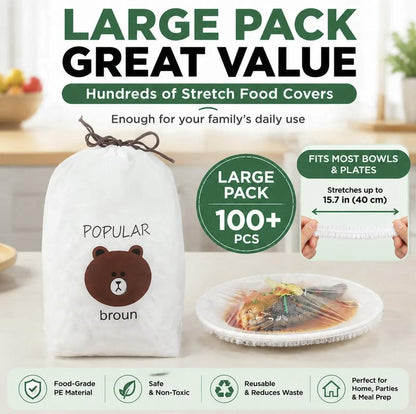 🔥 100-Pack Disposable Stretch Film for Bowls & Plates | Stretchy Container Lids | Alternative to Plastic Wrap for Food Storage