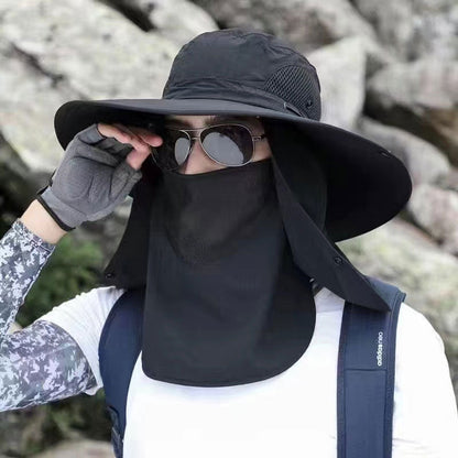 Outdoor professional sun hat 🛡️ UPF50+ wide brim + face mask, breathable design, sun and insect protection, the first choice for summer hiking 🥾