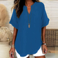 👚60% OFF! 🔥Fashion Loose Short Sleeve Top – Notched V-Neck, Asymmetrical Hem & Lightweight Fabric (5 Colors, S–2XL) 👕🌸