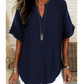 👚60% OFF! 🔥Fashion Loose Short Sleeve Top – Notched V-Neck, Asymmetrical Hem & Lightweight Fabric (5 Colors, S–2XL) 👕🌸