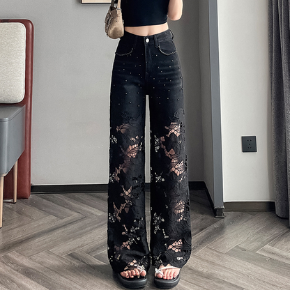 💜 LAST DAY PROMOTION - 60%OFF 💜Women’s Spliced Hot Rhinestones Printing Hollow Pants