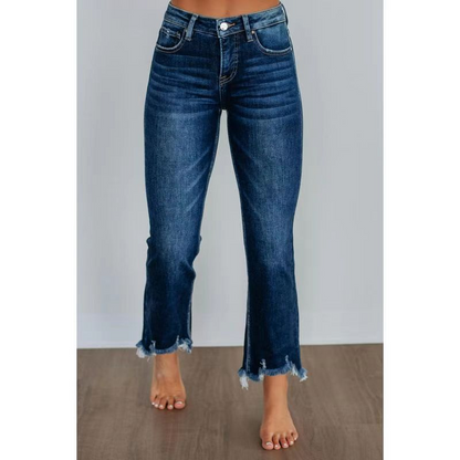 Women's Retro Flare Jeans ✨🔥 High-waisted + Slightly flared + Frayed edges, stretchy fabric, comfortable and non-restrictive 📏