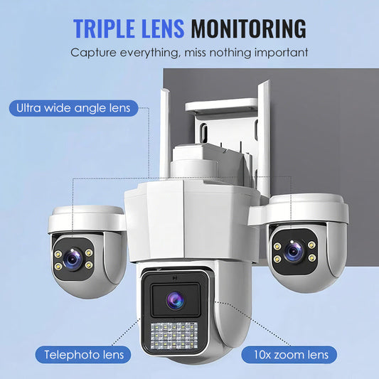 👁️ Three-Eye Panoramic View, No Blind Spot Protection | Intelligent 360° PTZ Security Camera 🚀