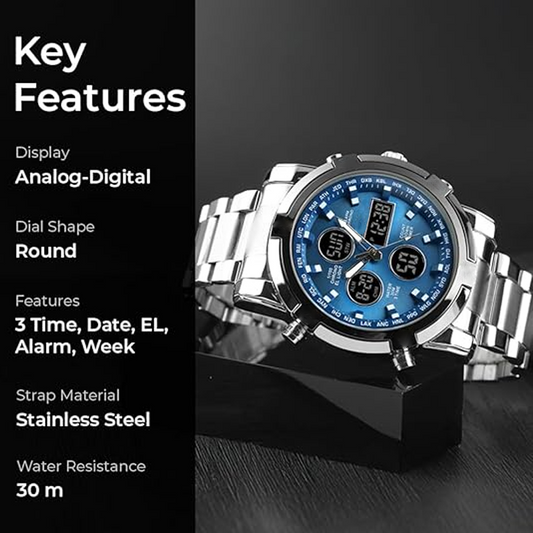 📢📢60% OFF!! ⏰ Men's Waterproof Military Analog-Digital Watch – 48mm, Multifunction & Stainless Steel Bracelet! 🕰️💪
