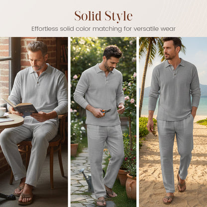 Linen two-piece set ✨ Instantly exudes sophistication. Breathable and sweat-free. Features a lapel collar and side pockets. Perfect from the beach to dinner. 🌊