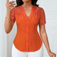 🌼LAST DAY SPECIAL - 60% OFF👚Women's V-Neck Lace Sleeve Button Down Summer Blouse