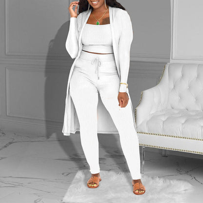 💃LAST  DAY SALE - 60%OFF🔥Casual 3-Piece Knit Set – Cropped Top, Cardigan & Pants💞