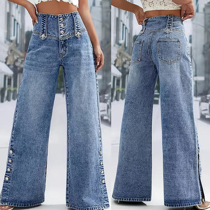 🔈🔈2026 NEW ARRIVALS - HOT SELLERS🔥👖High-Waist Wide-Leg Jeans – easy pull-on style! Side slits let the breeze in, keep you cool. 🌸