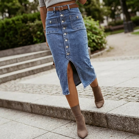 🔈🔈60% OFF NOW👗High-Waist Button-Front Denim Skirt