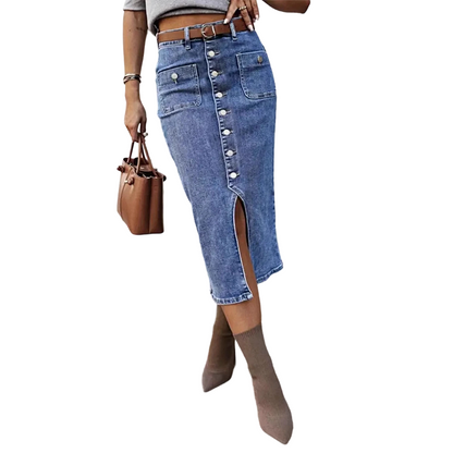 🔈🔈60% OFF NOW👗High-Waist Button-Front Denim Skirt