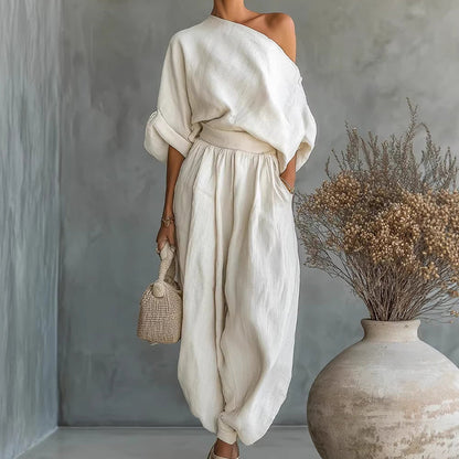 🎁NEW ARRIVAL 60% OFF💥Women's Asymmetrical One-Shoulder Top & Pants Set