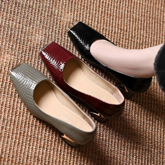 👠 Women's Snakeskin Block Heel Pumps – Square Toe, Metal Accent & All-Day Comfort ✨