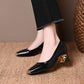 👠 Women's Snakeskin Block Heel Pumps – Square Toe, Metal Accent & All-Day Comfort ✨