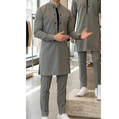 👔 60% OFF! 🔥 Men's Modern Mandarin Collar Tunic and Pants Set – Elegant Design, Comfortable Fit & Perfect For Festive Occasions 🎩