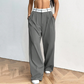 Stylish wide-leg pants 💃 Color-blocked waistband + high waistline ✨ Perfect for work or shopping 👜