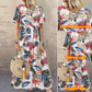 Retro floral print maxi dress 🌼 Round neck, short sleeves, loose and flowing, makes you look like you've stepped out of a garden 🌿