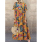Retro floral print maxi dress 🌼 Round neck, short sleeves, loose and flowing, makes you look like you've stepped out of a garden 🌿