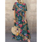 Retro floral print maxi dress 🌼 Round neck, short sleeves, loose and flowing, makes you look like you've stepped out of a garden 🌿