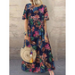 Retro floral print maxi dress 🌼 Round neck, short sleeves, loose and flowing, makes you look like you've stepped out of a garden 🌿