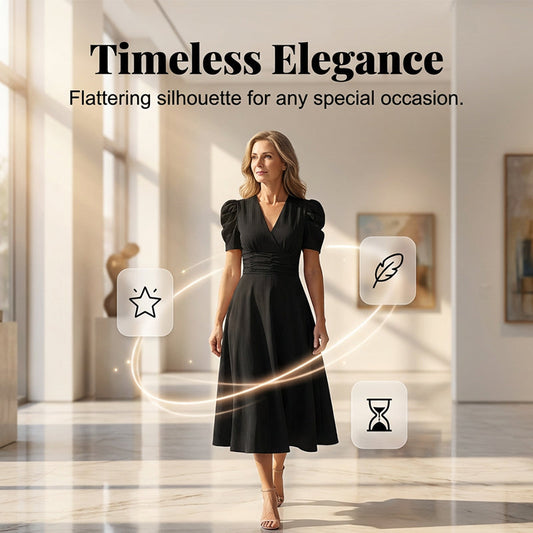 👗 2026 Sale — Over 39,400 Sold!💐 Elegant V-neck Dress with High Waist and Puff Sleeves