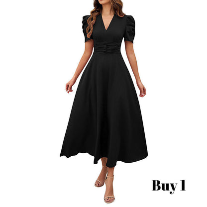 👗 2026 Sale — Over 39,400 Sold!💐 Elegant V-neck Dress with High Waist and Puff Sleeves