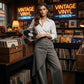 Asymmetrical wrap jeans 👖 Combining culottes and pants, high-waisted to elongate legs, wide-leg and flowy, with diagonally arranged buttons—instantly transform into a fashionista! ✨