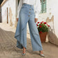Asymmetrical wrap jeans 👖 Combining culottes and pants, high-waisted to elongate legs, wide-leg and flowy, with diagonally arranged buttons—instantly transform into a fashionista! ✨