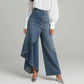 Asymmetrical wrap jeans 👖 Combining culottes and pants, high-waisted to elongate legs, wide-leg and flowy, with diagonally arranged buttons—instantly transform into a fashionista! ✨