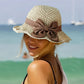 French Bow Straw Hat 👒 Breathable weave, wide wavy brim, sun protection, slimming effect, adjustable to stay in place, folds up to fit in your bag 🌊