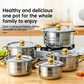 Five-piece cookware set 🍲 All you need for stewing, boiling, and stir-frying. Thickened stainless steel, transparent lid, gold handle. Suitable for all types of stovetops 🔥