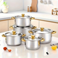 Five-piece cookware set 🍲 All you need for stewing, boiling, and stir-frying. Thickened stainless steel, transparent lid, gold handle. Suitable for all types of stovetops 🔥