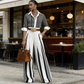 🎁New items 60% off💥Striped shirt and wide-leg trousers set – comfortable & stylish for everyday wear