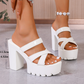 Platform chunky heel sandals 👡 Cross-strap design, slip-on, non-slip serrated sole, adds 5cm height, perfect for shopping or dates 🛍️