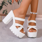 Platform chunky heel sandals 👡 Cross-strap design, slip-on, non-slip serrated sole, adds 5cm height, perfect for shopping or dates 🛍️