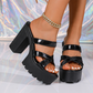 Platform chunky heel sandals 👡 Cross-strap design, slip-on, non-slip serrated sole, adds 5cm height, perfect for shopping or dates 🛍️