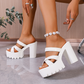 Platform chunky heel sandals 👡 Cross-strap design, slip-on, non-slip serrated sole, adds 5cm height, perfect for shopping or dates 🛍️