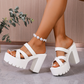 Platform chunky heel sandals 👡 Cross-strap design, slip-on, non-slip serrated sole, adds 5cm height, perfect for shopping or dates 🛍️