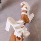 Platform chunky heel sandals 👡 Cross-strap design, slip-on, non-slip serrated sole, adds 5cm height, perfect for shopping or dates 🛍️