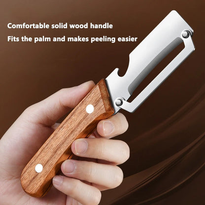 Stainless steel peeler 🔪✨ Precision-ground blade, paper-thin, large curved opening, saves time and effort, 2-in-1 bottle opener 🍾