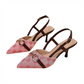 👠✨💃 SPECIAL OFFER -50%! Pointed Toe Pumps with Metal Chain – Stiletto Heel, Back Strap & Monogram Print
