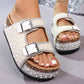 👡 50% OFF! ✨ Sandals with Double Buckles & Cork Heels – Elegant Design, Comfortable Fit & Perfect for a Stylish Summer Look 💎