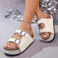 👡 50% OFF! ✨ Sandals with Double Buckles & Cork Heels – Elegant Design, Comfortable Fit & Perfect for a Stylish Summer Look 💎