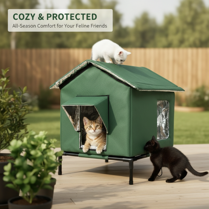 🐱 LIMITED-TIME 50% OFF! ✨ All-Weather Elevated Outdoor Cat House – Waterproof, Thermal Lining, Foldable 🌧️