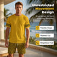 👕 50% OFF! 💛 Men's yellow graphic print short-sleeve workout set – Comfortable, sporty, and perfect for workouts and leisure – Pilling-resistant & breathable cotton 🔥