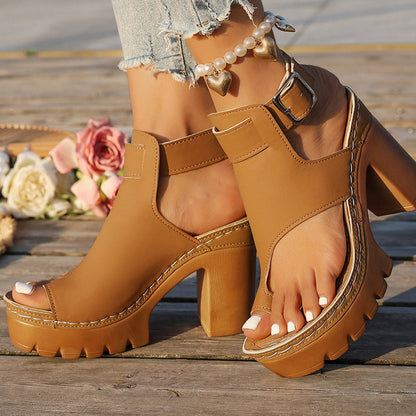 👡50% OFF✨ Chunky-heeled open-toe sandals | Stable height boost · Breathable openwork design · Adjustable ankle straps · Non-slip rubber sole · Versatile summer style