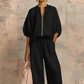 👚 50% OFF! 👖 Women's Solid Color 2-Piece Casual Tracksuit Set-Puff Sleeve, Wide Leg, Zipper Detail ✨