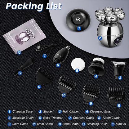 💪7D Floating Shaver Set | 5-in-1 Multifunctional⚡ Wireless Charging + LED Battery Indicator🚿 Wet/Dry Use · Washable🪐 Portable for Travel