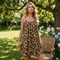 🐆 50% OFF FOR A LIMITED TIME! ✨ Leopard-print mini dress with spaghetti straps – Backless, stretchy, bodycon fit 🌙