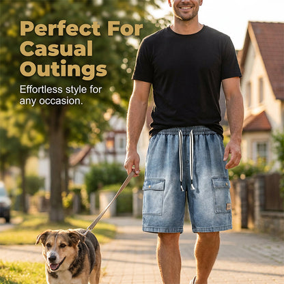 👖 50% OFF! 🏙️ Men's Loose-Fit Denim Cargo Shorts – High Street Style & Adjustable Fit 🛹